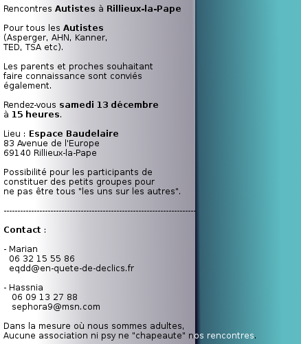 Rencontres Autistes samedi 13 décembre à Lyon